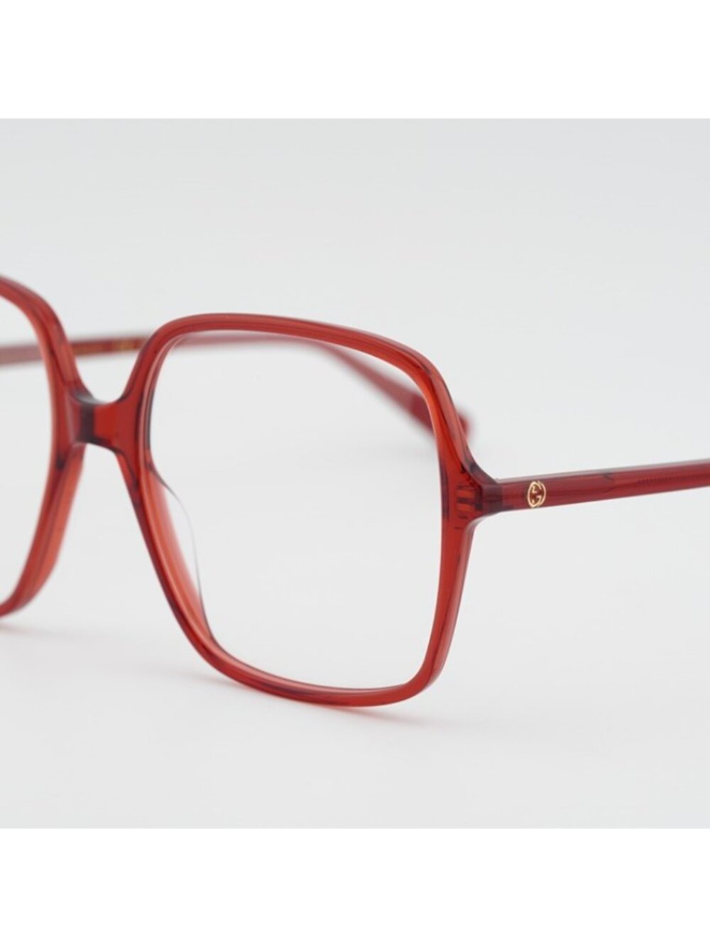 Gucci GG1003O 011 Eyeglasses Shiny Transparent Red 53mm Square Frame - Picture 8 of 10